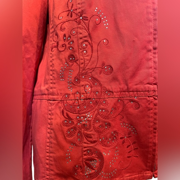 Chico’s Plus Size Denim Boho Eclectic Rhinestone Bedazzled Floral Zip Up Jacket - Picture 3 of 9